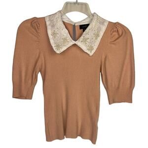 ONTWELFTH | Peach Ribbed Knit Beaded Statement Collar  Sweater | Women's Small